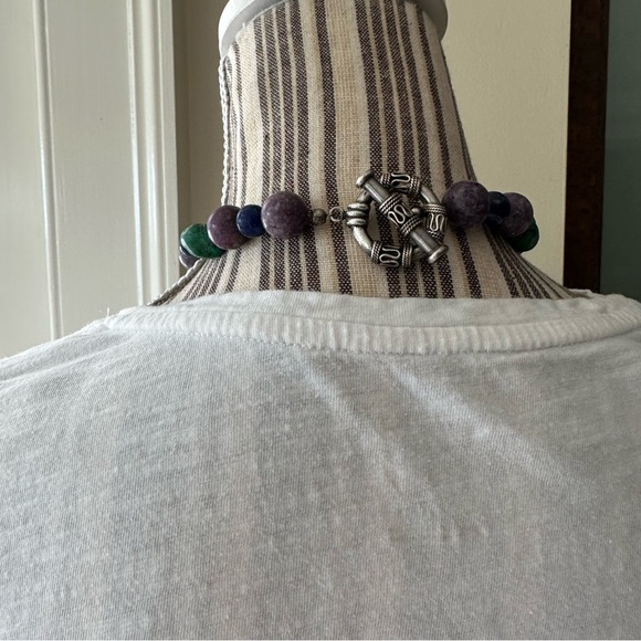 Chunky Turquoise Pearl Lapis Lazuli Natural Gemstone Peacock Choker Necklace - Picture 4 of 16